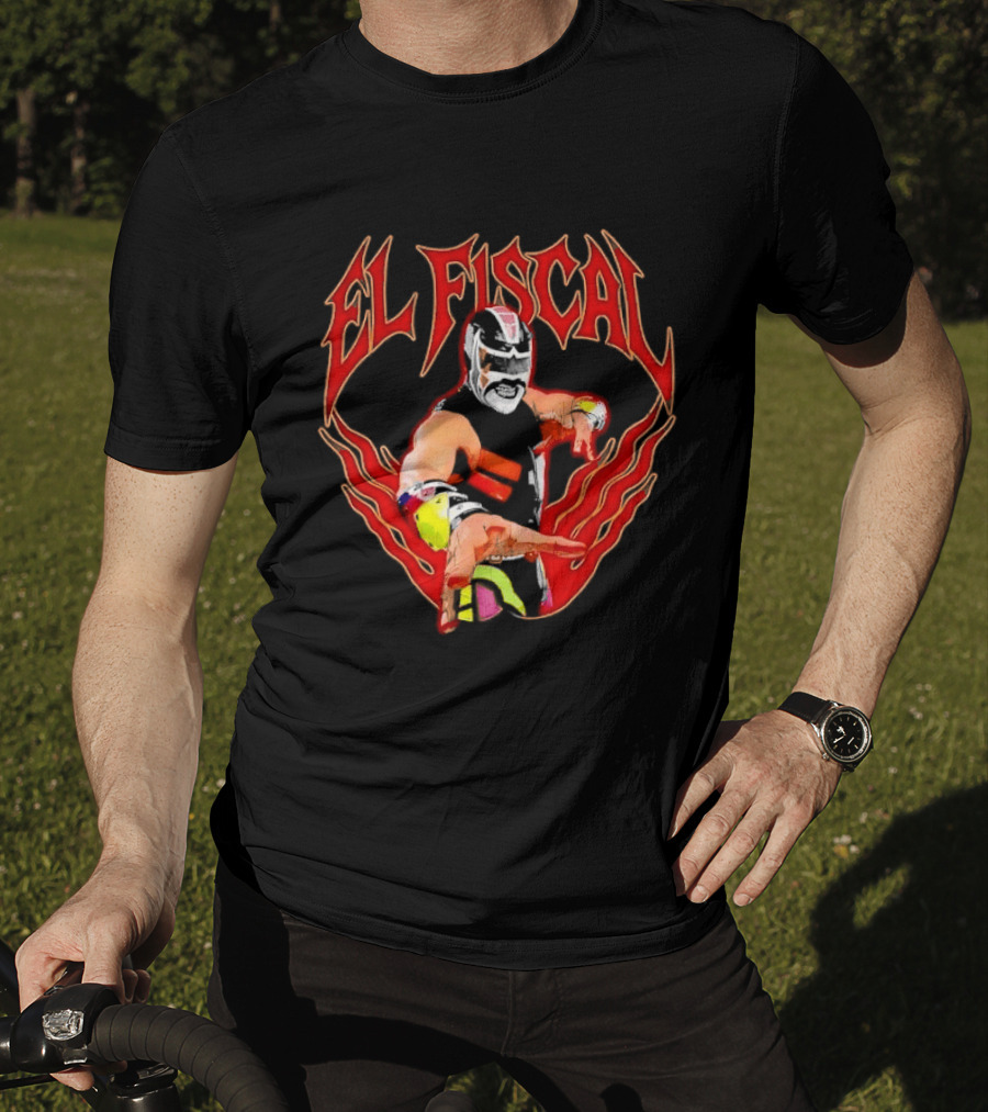 El Fiscal Masked Luchador Wrestler With Flame Hand Frame T-Shirt