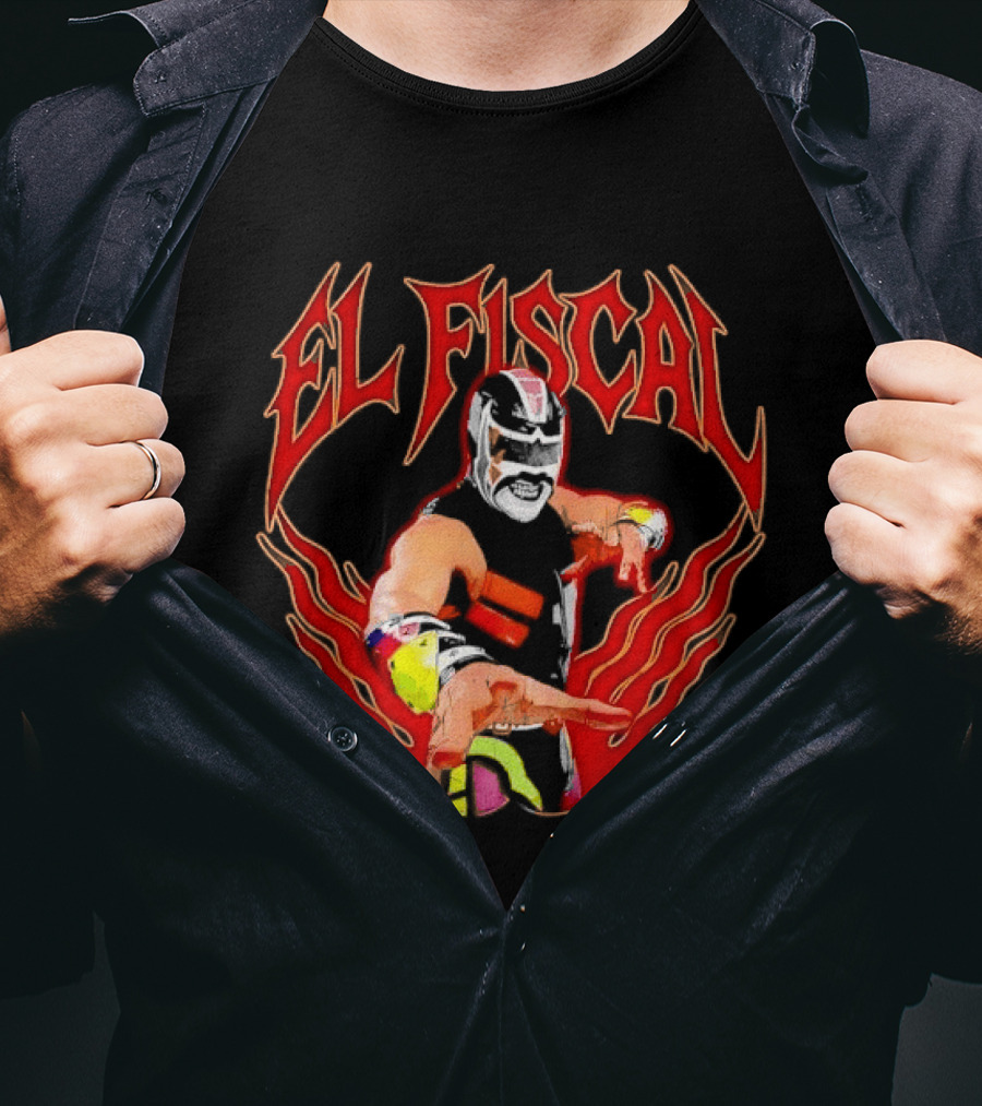 El Fiscal Masked Luchador Wrestler With Flame Hand Frame T-Shirt