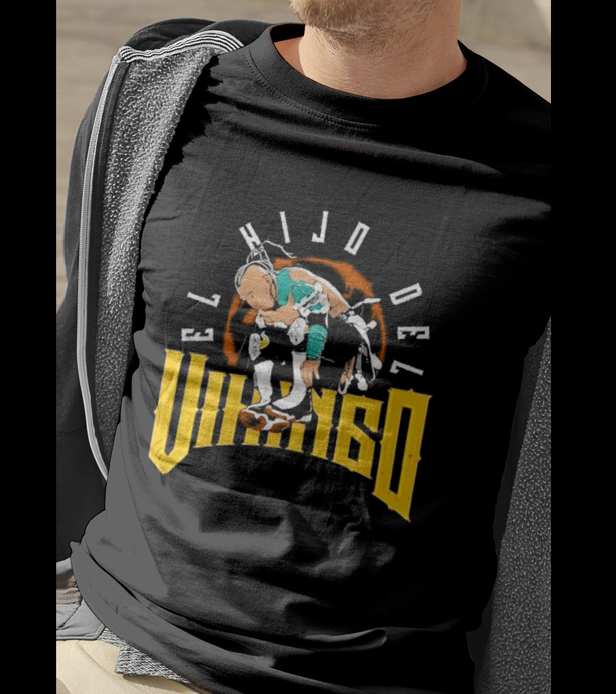 El Hijo Del Vikingo Crouching Wrestler Brown Yellow Text And Image T-Shirt