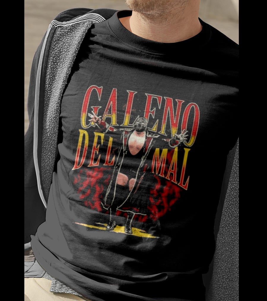 Galeno Del Mal Masked Wrestler Fiery Red Outstretched Arms T-Shirt