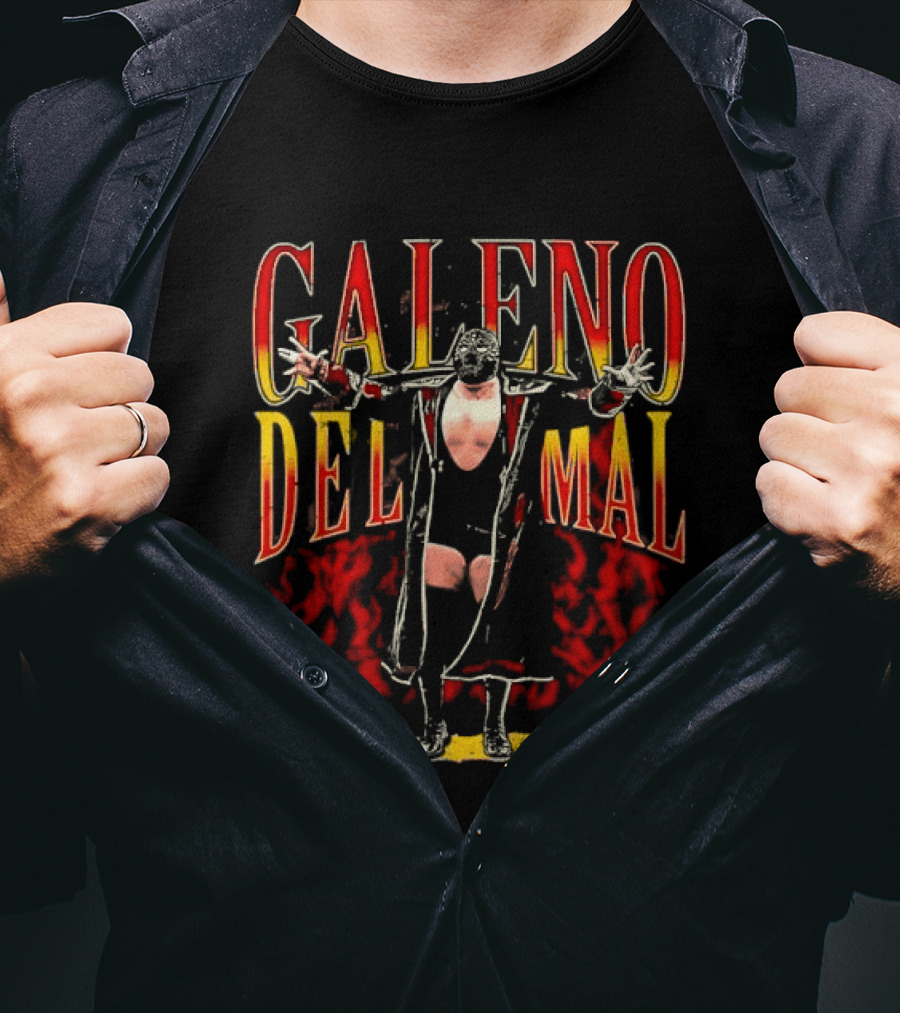 Galeno Del Mal Masked Wrestler Fiery Red Outstretched Arms T-Shirt