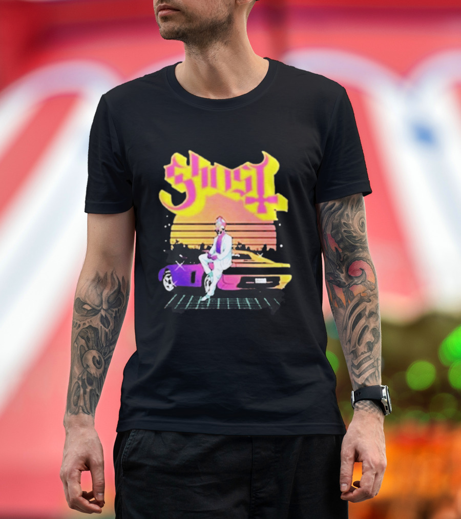 Ghost Miami Vice Retro Sunset Car Scene T-Shirt