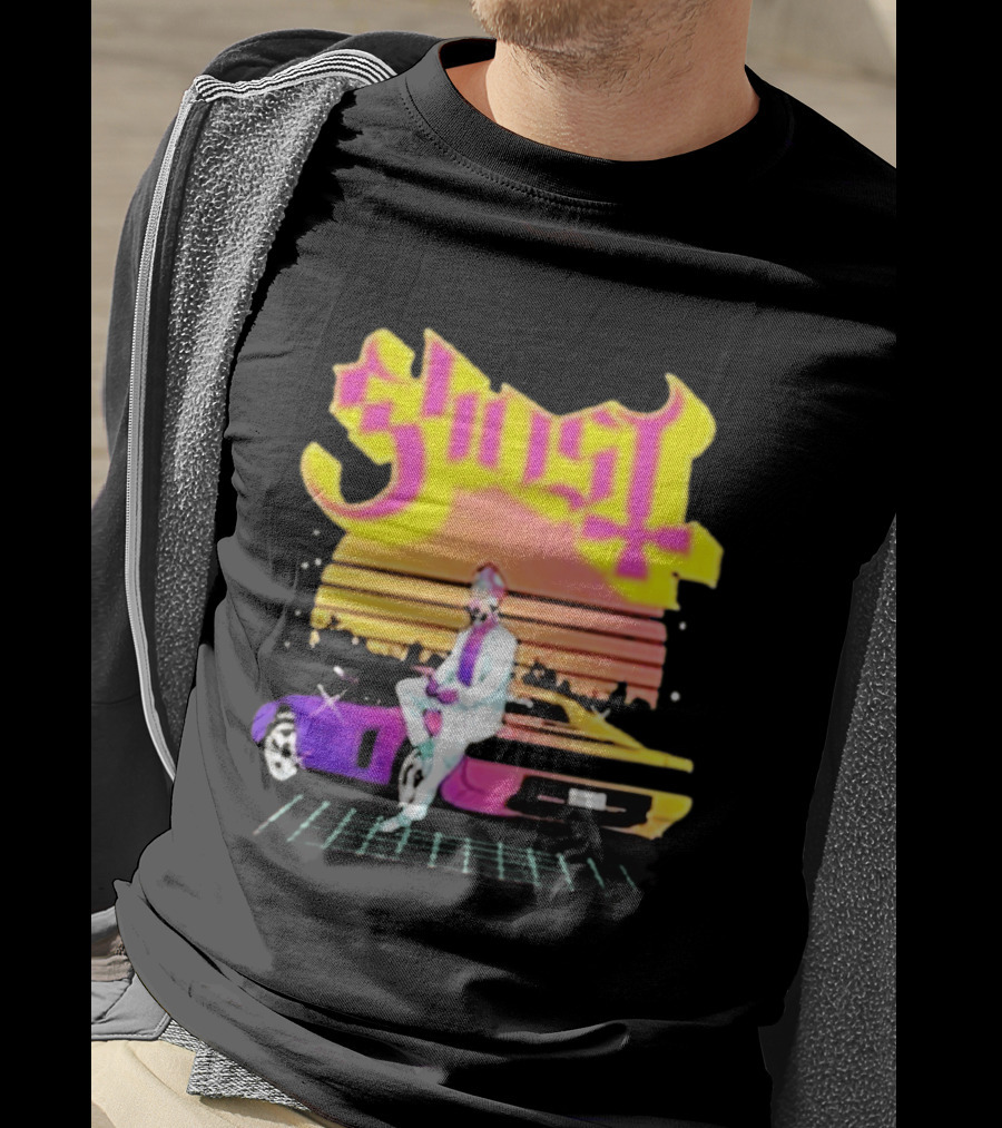 Ghost Miami Vice Retro Sunset Car Scene T-Shirt