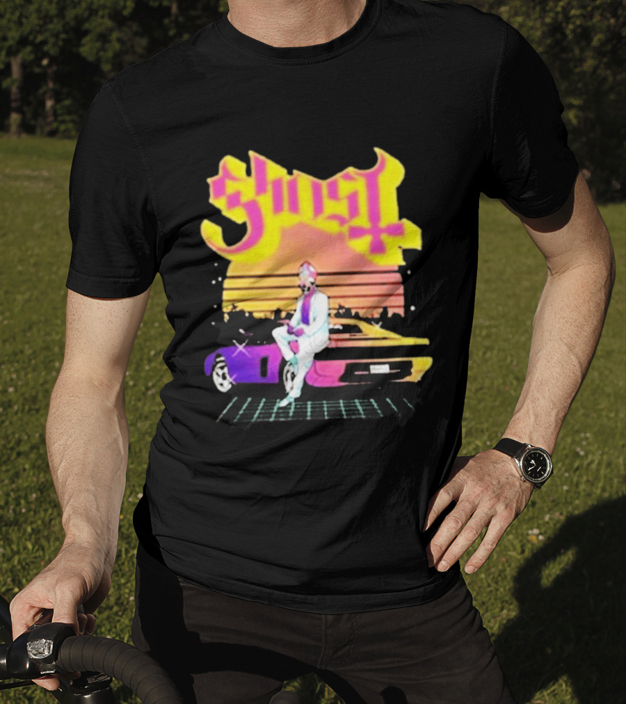 Ghost Miami Vice Retro Sunset Car Scene T-Shirt