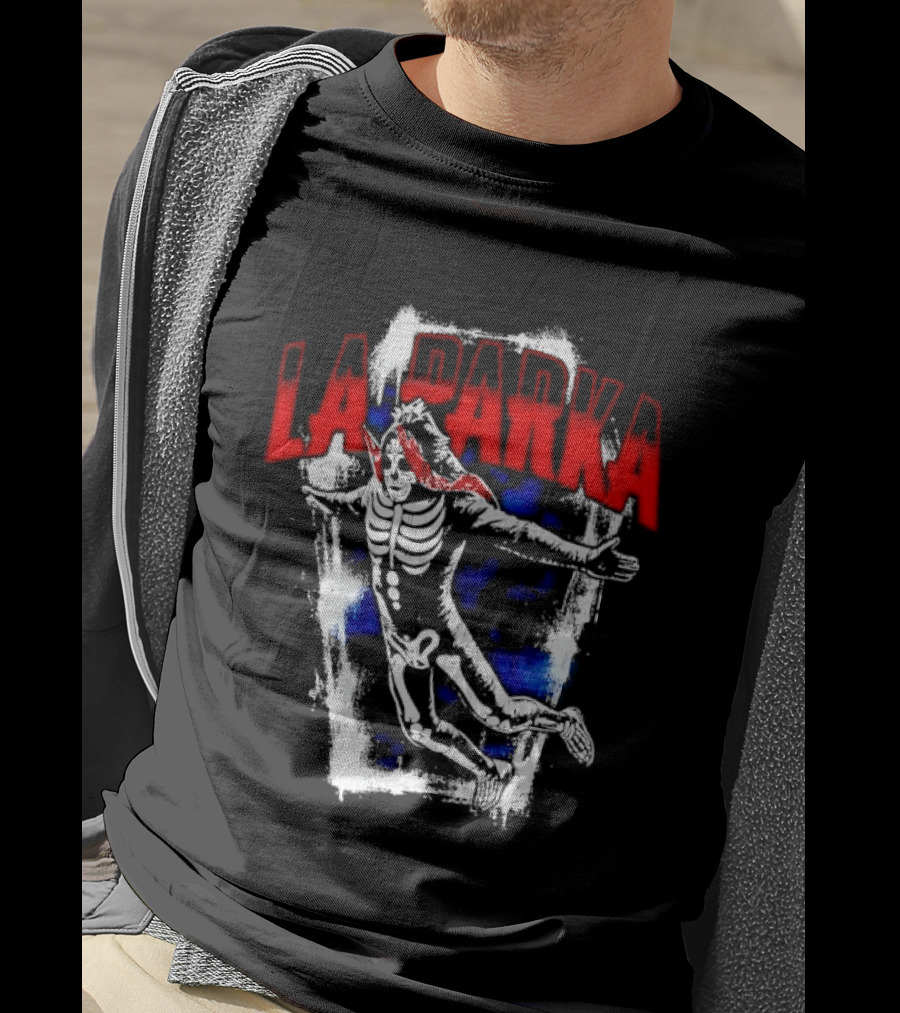 LA Parka Masked Skeleton Wrestler Jumping Distressed Frame T-Shirt