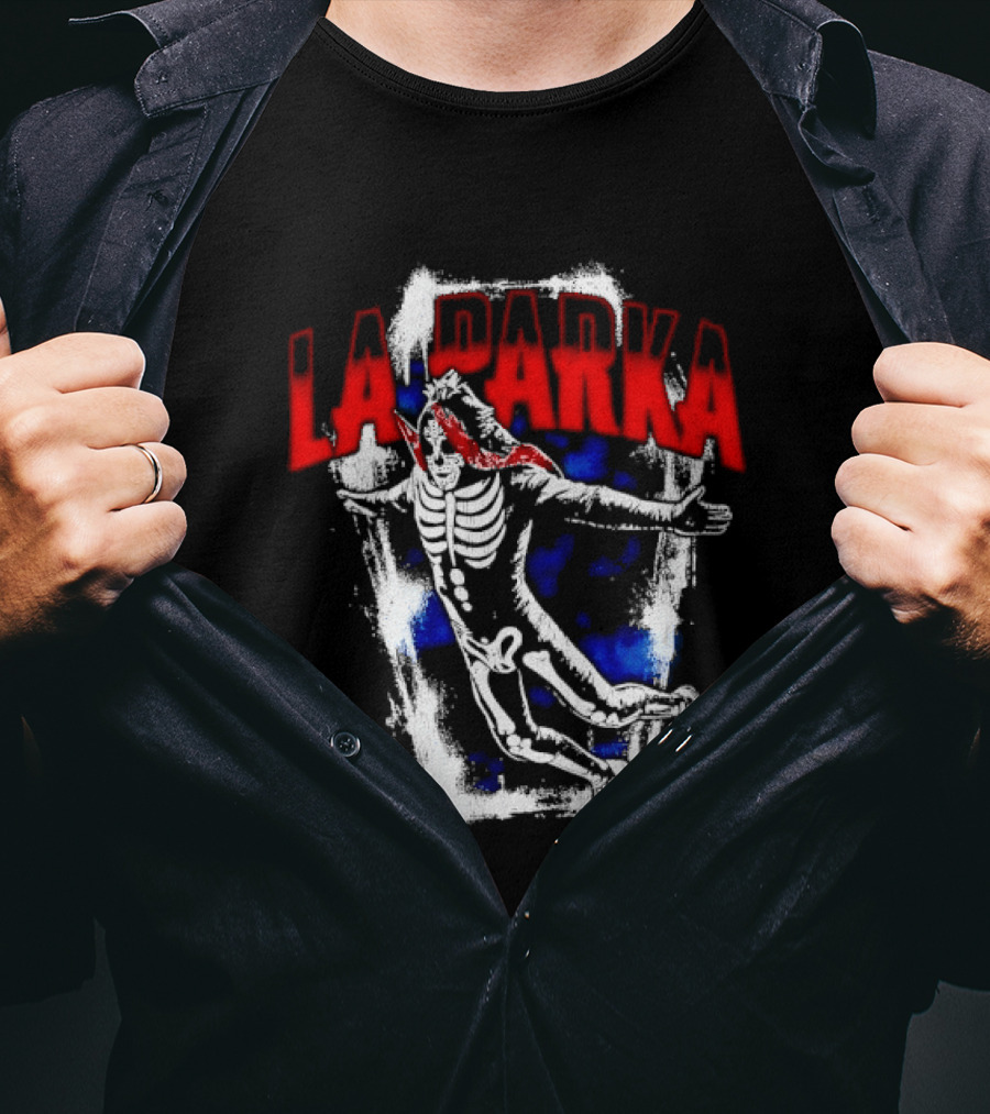 LA Parka Masked Skeleton Wrestler Jumping Distressed Frame T-Shirt