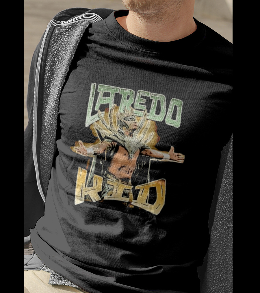 Laredo Kid Masked Luchador Arms Outstretched Distressed Luchador Champion T-Shirt