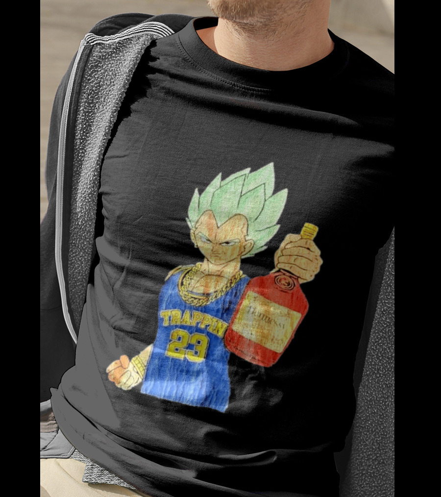 Hennessy Trappin 23 Anime Warrior Graphic Holding Bottle T-Shirt