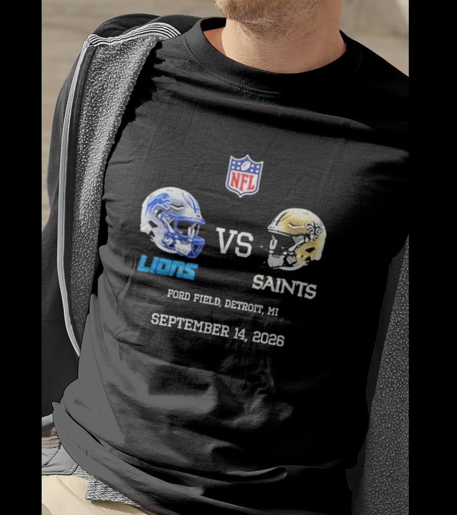 NFL New Orleans Saints Vs Detroit Lions Helmets Ford Field September 14 2026 T-Shirt