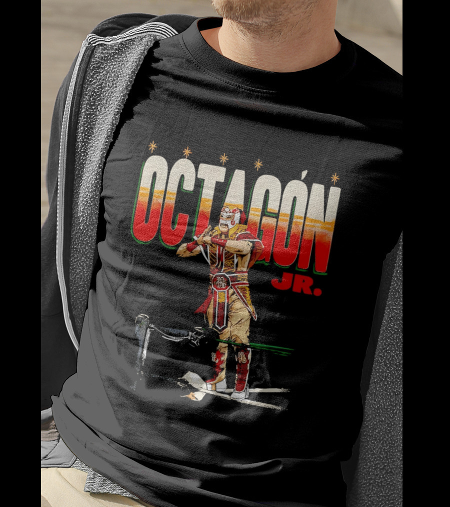 Octagon Jr Masked Lucha Libre Wrestler Ring Ropes Stars Distressed T-Shirt