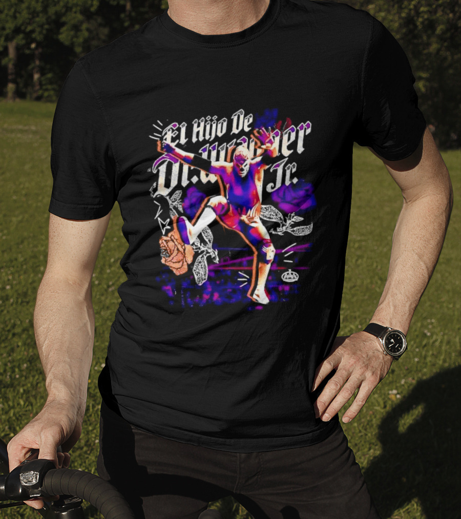 El Hijo De Dr Wagner Jr Masked Luchador Jumping Action With Roses Ring Combat T-Shirt
