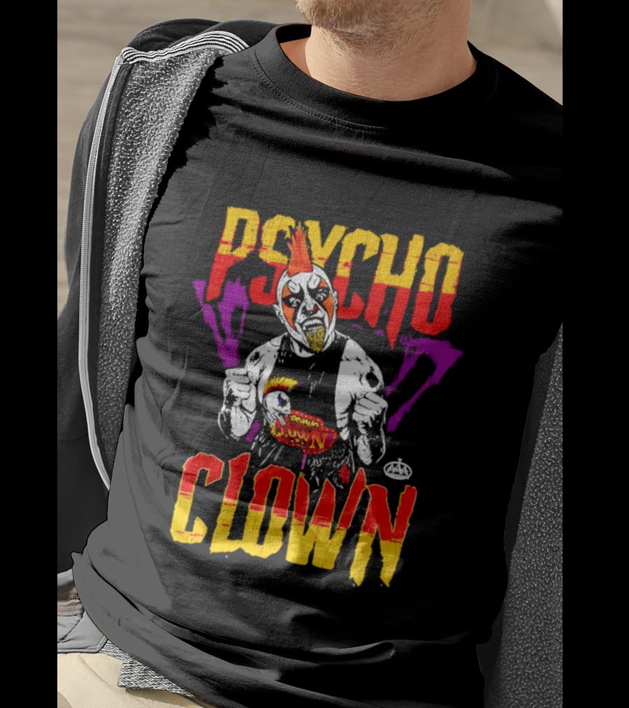 Psycho Clown Masked Luchador AAA Orange Mohawk Distressed T-Shirt