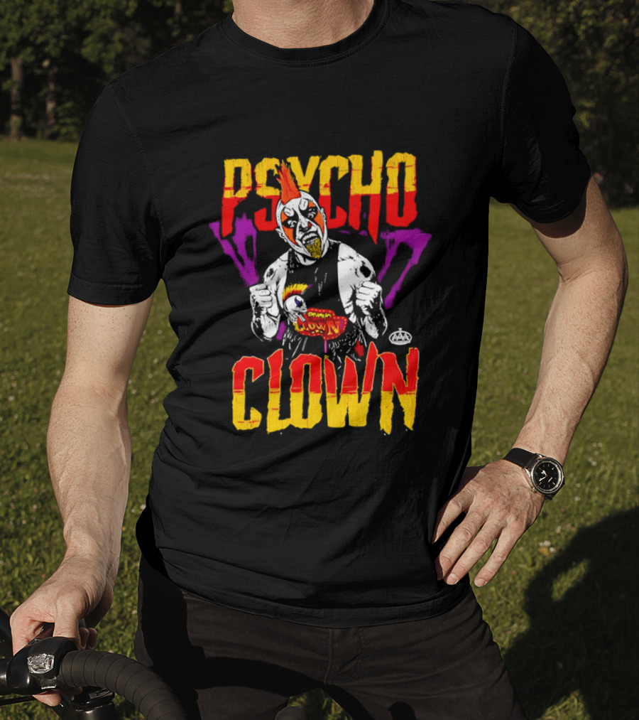 Psycho Clown Masked Luchador AAA Orange Mohawk Distressed T-Shirt