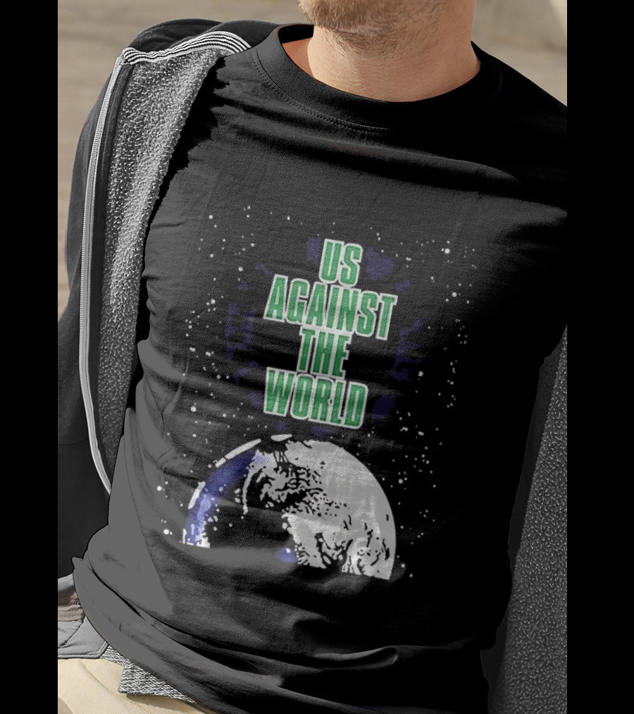 Boston Celtics Us Against The World Green Text Earth Motif T-Shirt