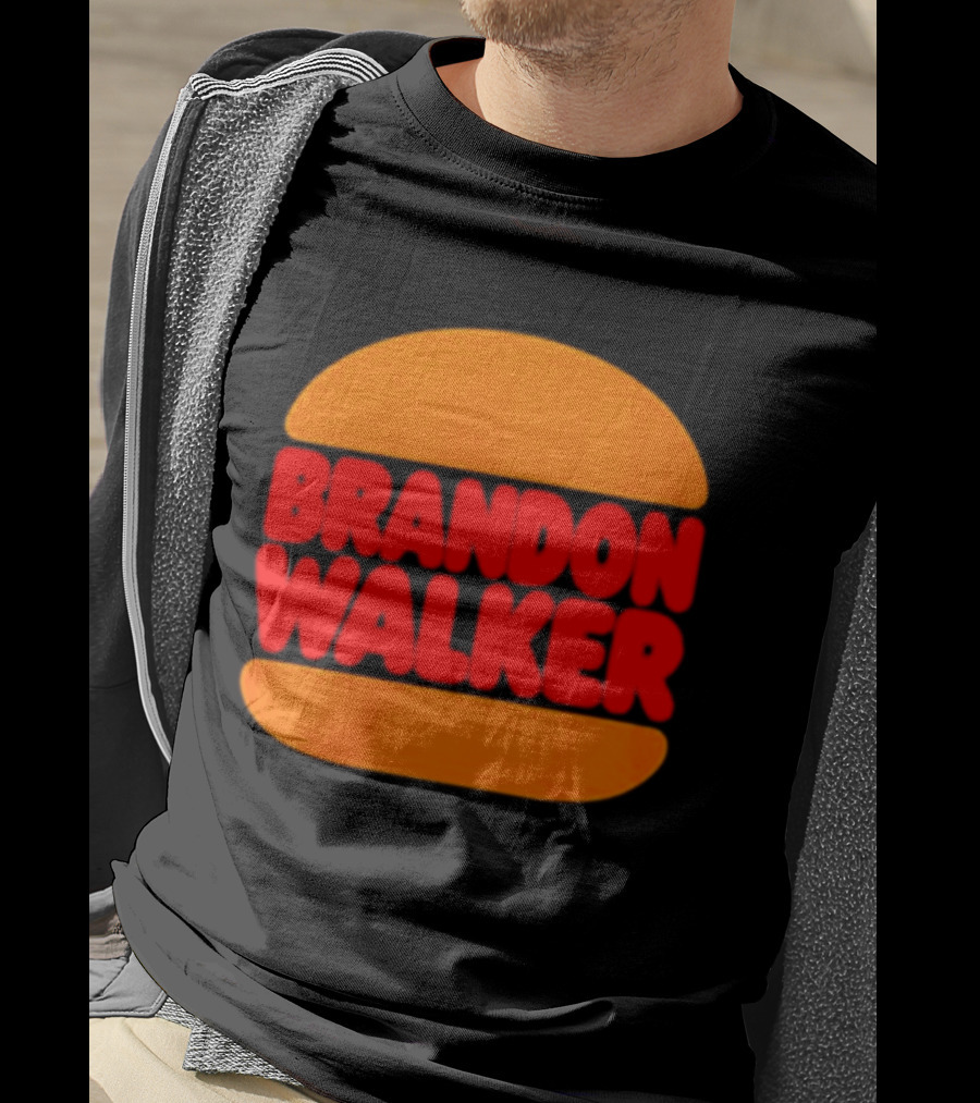 Brandon Walker Hamburger Bold Red Text Inside Orange Bun T-Shirt