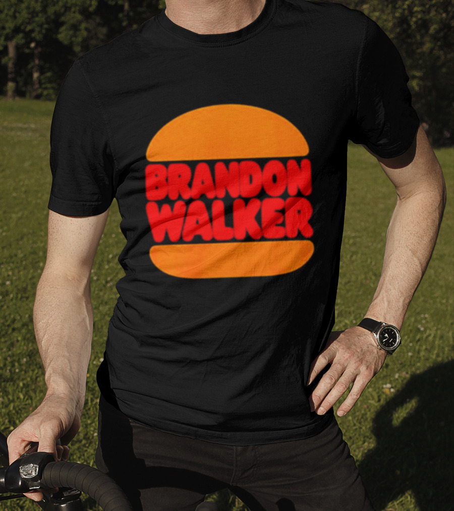 Brandon Walker Hamburger Bold Red Text Inside Orange Bun T-Shirt