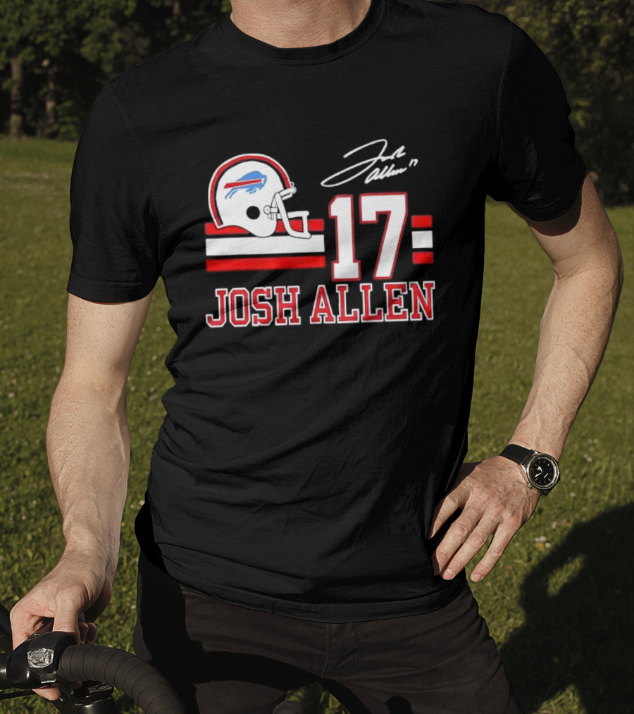 Josh Allen 17 Buffalo Bills Helmet Red Stripes Distressed T-Shirt