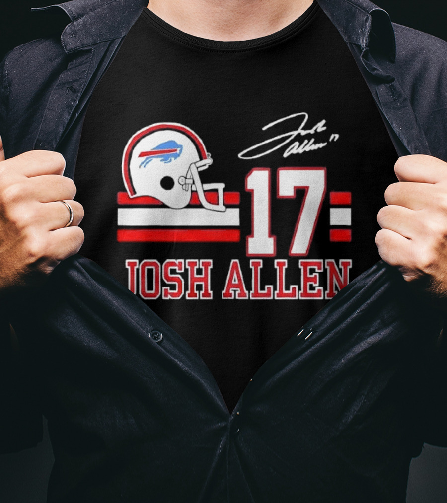 Josh Allen 17 Buffalo Bills Helmet Red Stripes Distressed T-Shirt