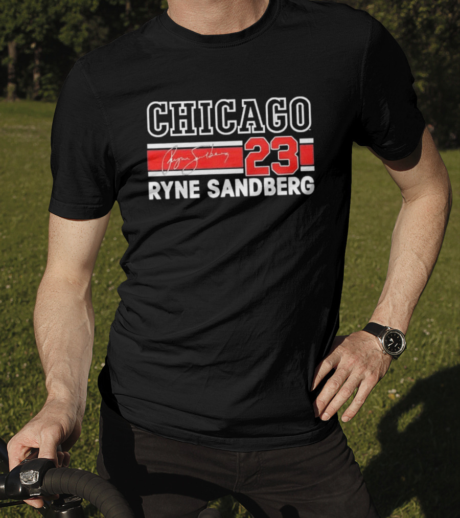 Chicago Cubs Ryne Sandberg 23 Red White Horizontal Stripes Distressed T-Shirt