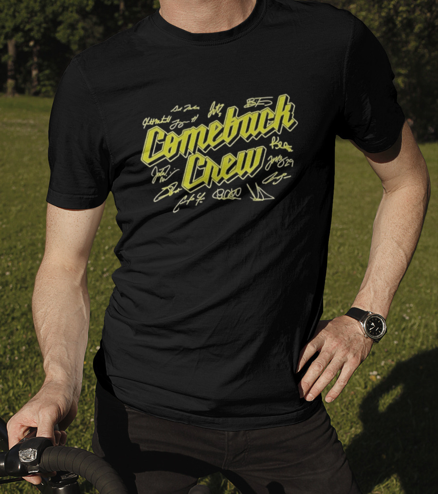 Comeback Crew Yellow 3D Lettering With Player Signatures Black T-Shirt