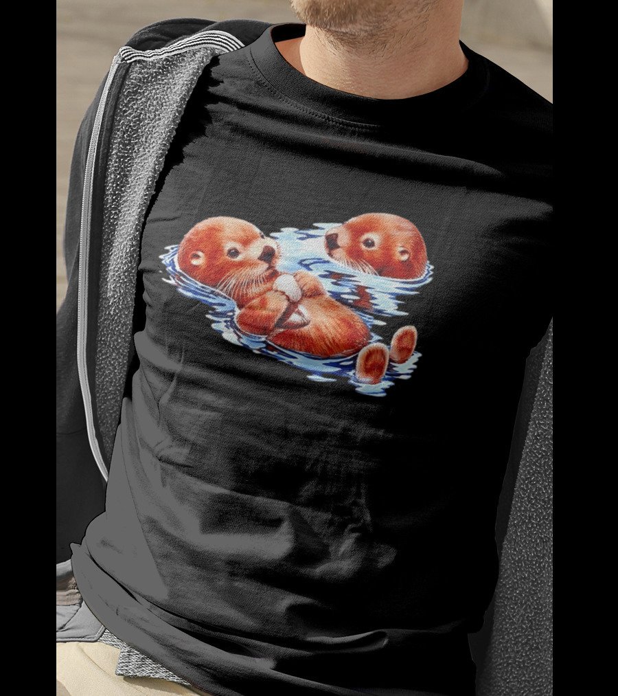 Otters Go With The Flow Cute Playful Swimming Pair T-Shirt