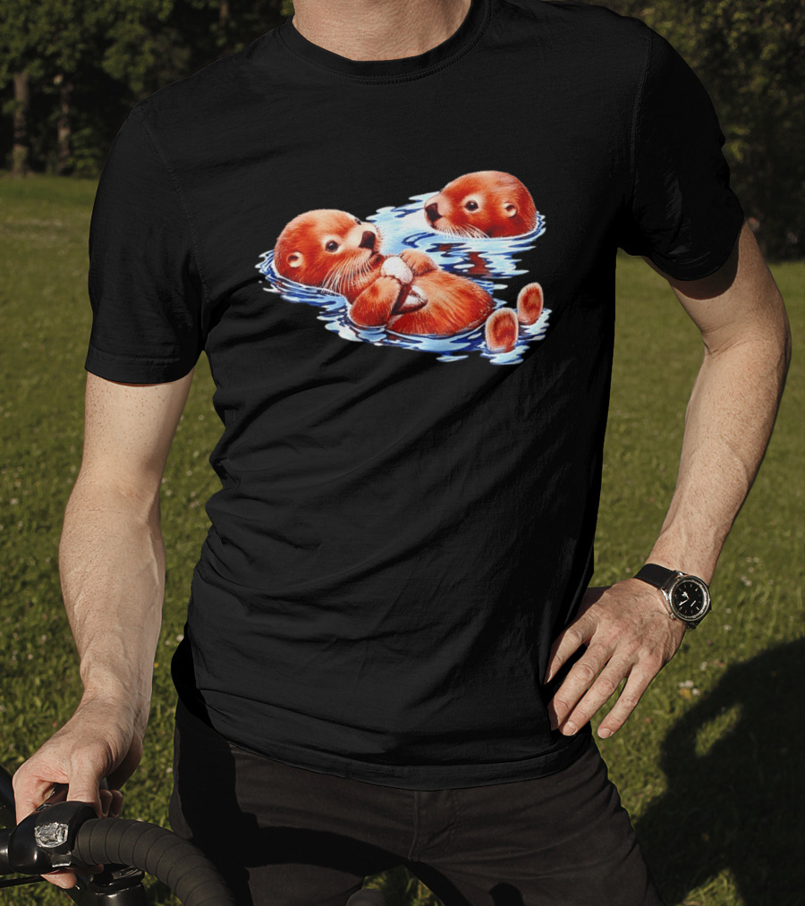 Otters Go With The Flow Cute Playful Swimming Pair T-Shirt