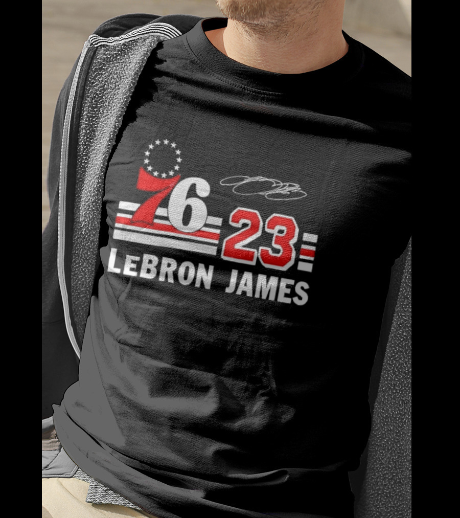 Philadelphia 76 23 Lebron James Red White Stripes Distressed T-Shirt