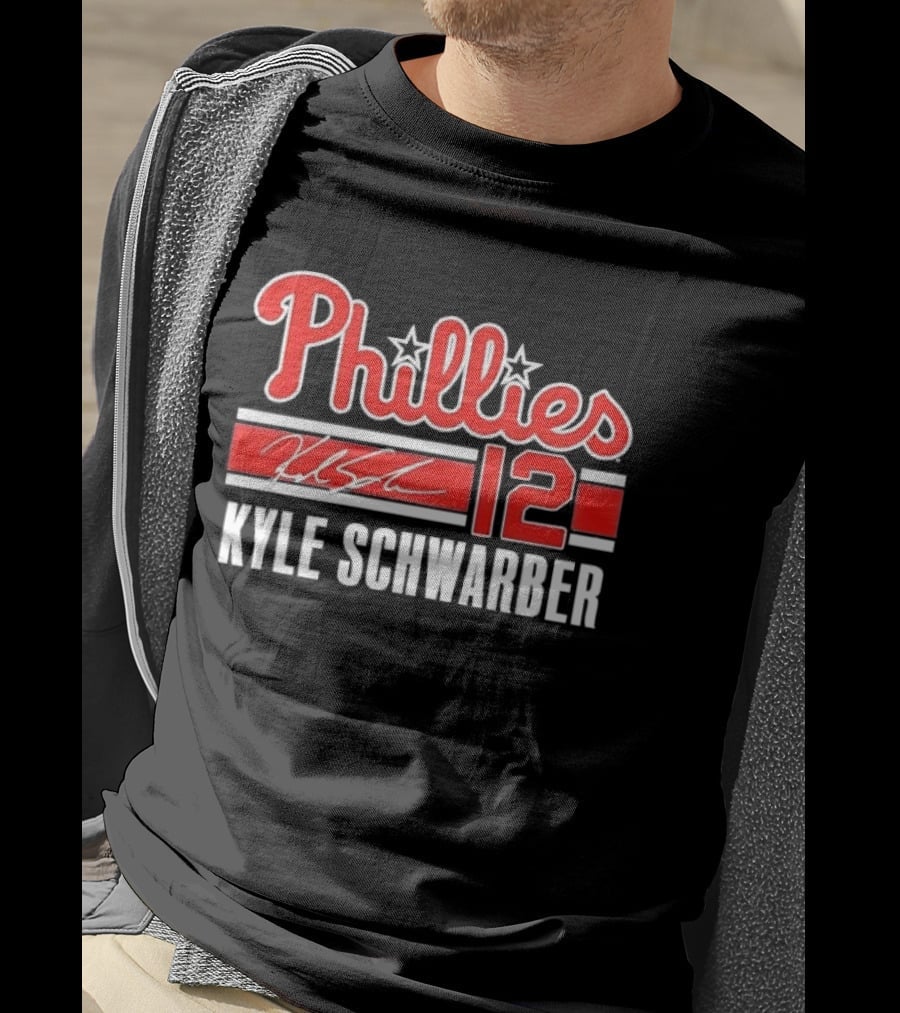 Phillies Kyle Schwarber 12 Red Script Stars Philadelphia MLB Distressed T-Shirt