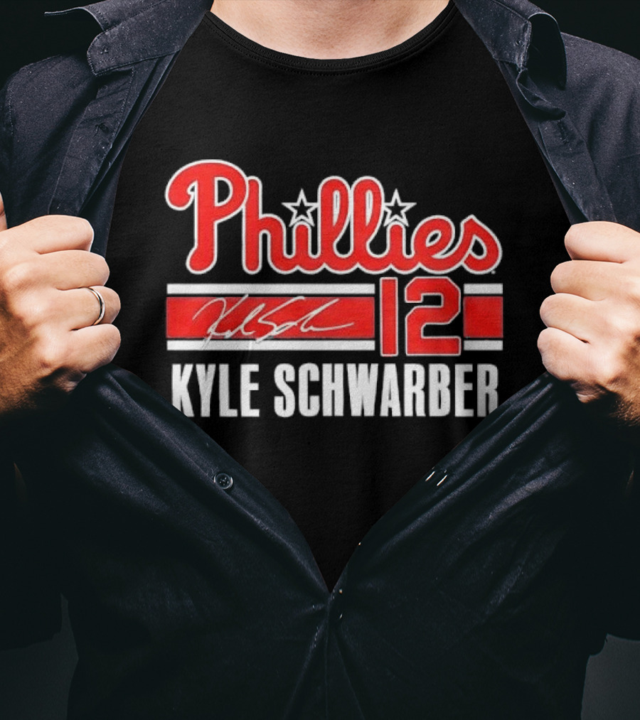 Phillies Kyle Schwarber 12 Red Script Stars Philadelphia MLB Distressed T-Shirt