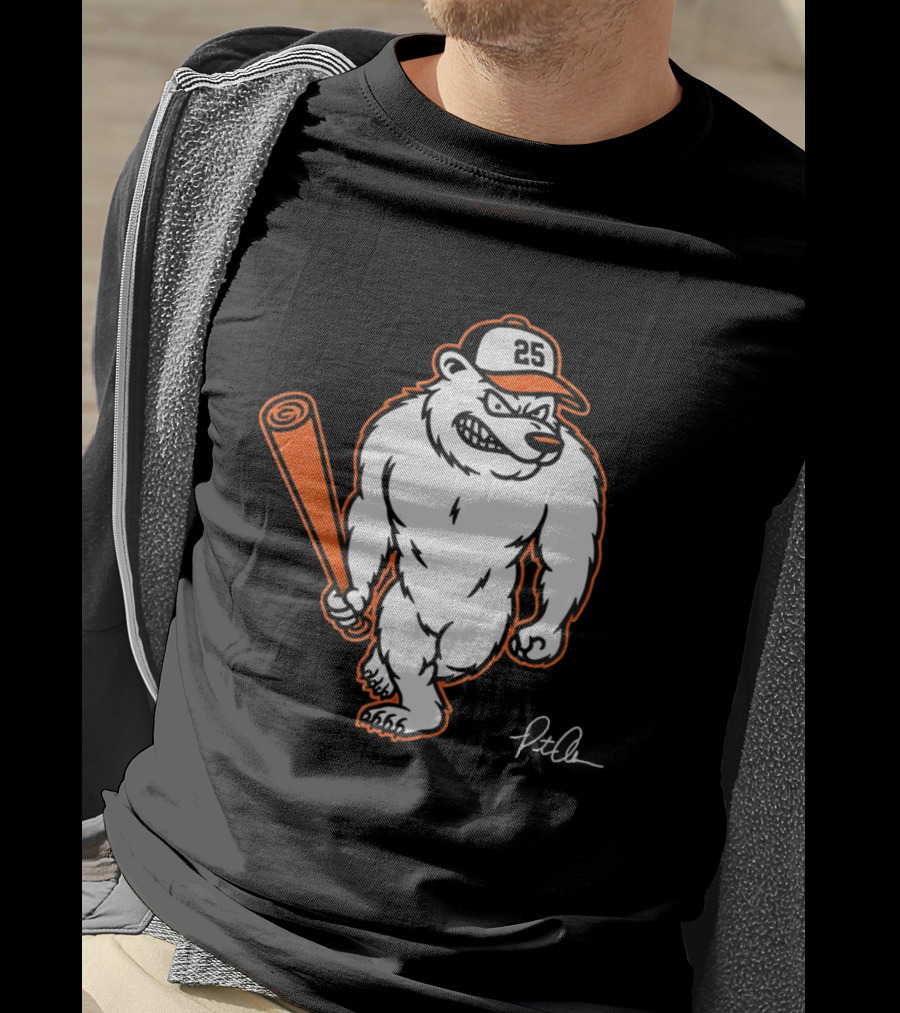 Polar Bear Pete Baseball Bear With Orange Bat And Cap Number 25 Art By Pete Alonso T-Shirt