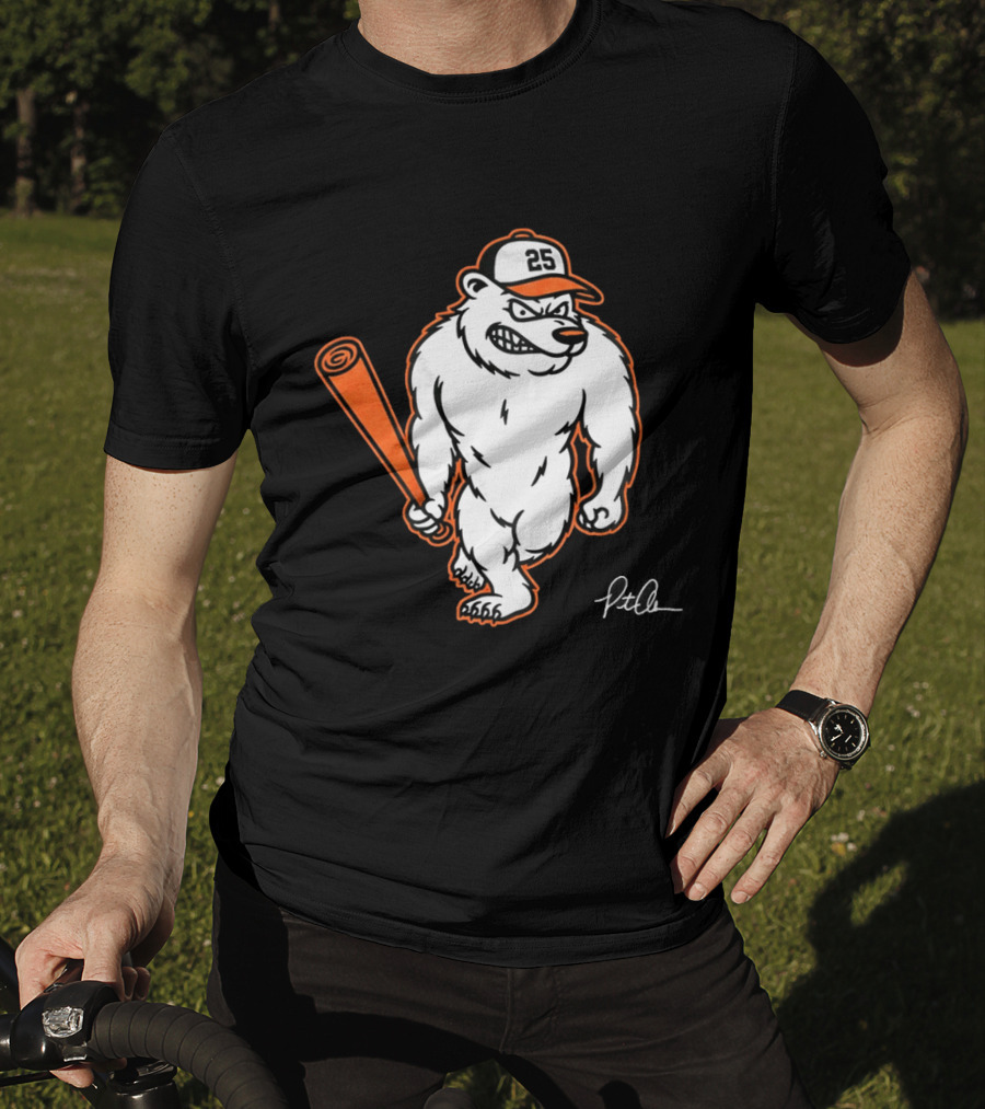 Polar Bear Pete Baseball Bear With Orange Bat And Cap Number 25 Art By Pete Alonso T-Shirt