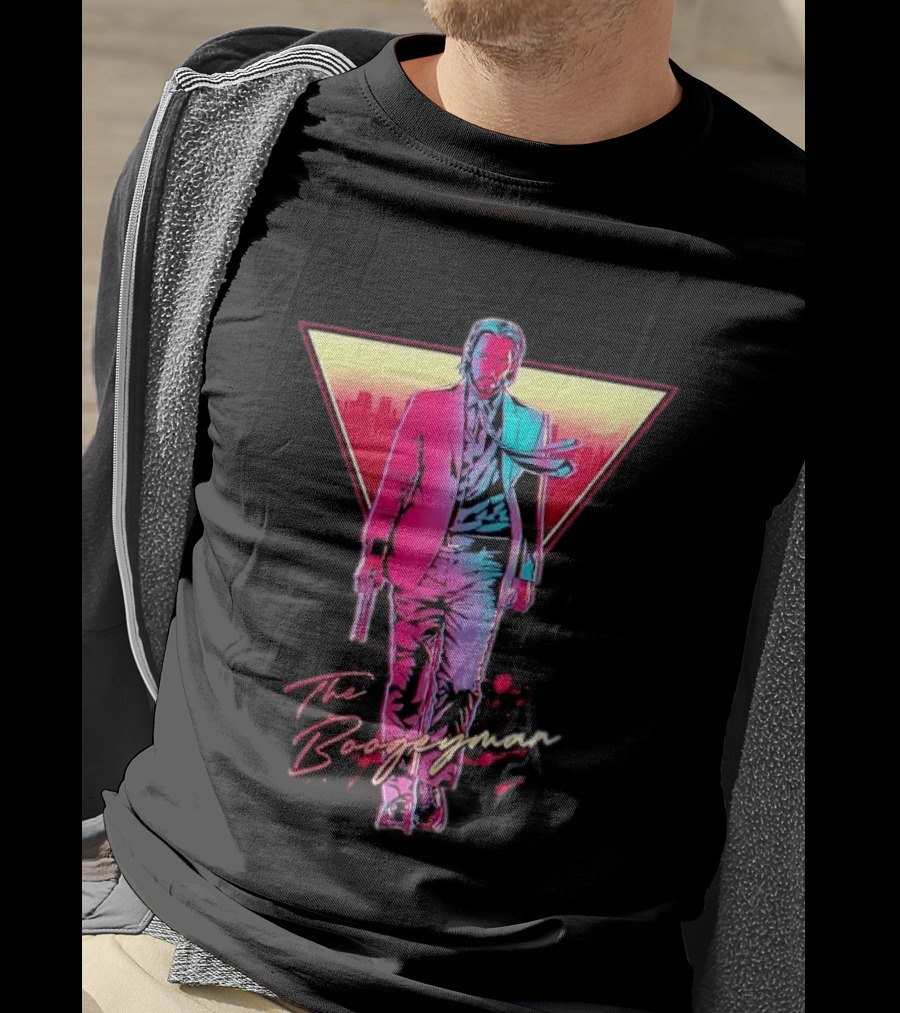 The Boogeyman John Wick Neon Triangle Sunset Walking Gun T-Shirt