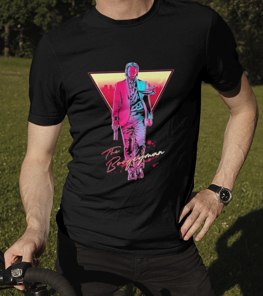 The Boogeyman John Wick Neon Triangle Sunset Walking Gun T-Shirt