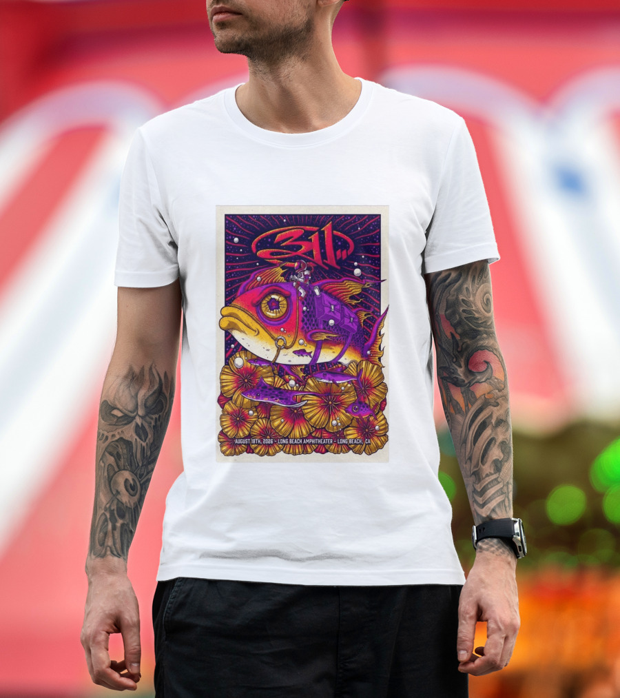 311 August 18 2026 Long Beach Amphitheater CA Psychedelic Fish And Astronaut T-Shirt