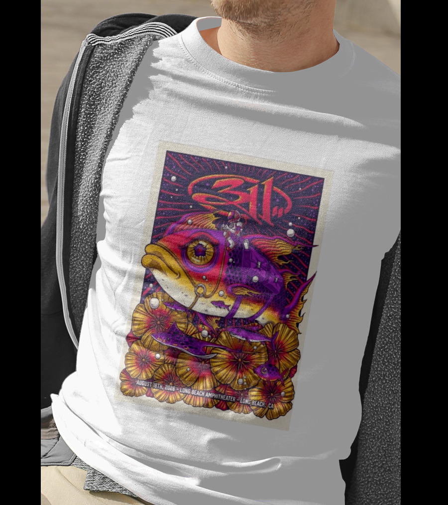 311 August 18 2026 Long Beach Amphitheater CA Psychedelic Fish And Astronaut T-Shirt