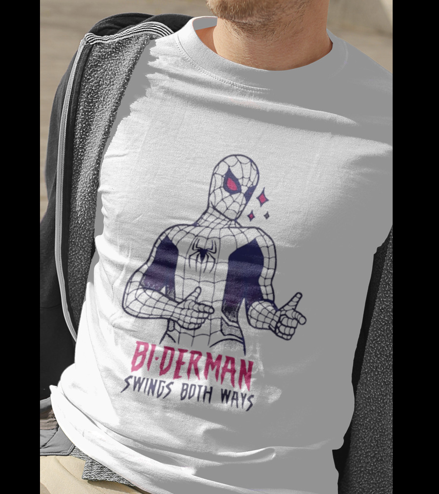 Bi Derman Swings Both Ways Spider Man LGBTQ Superhero T-Shirt