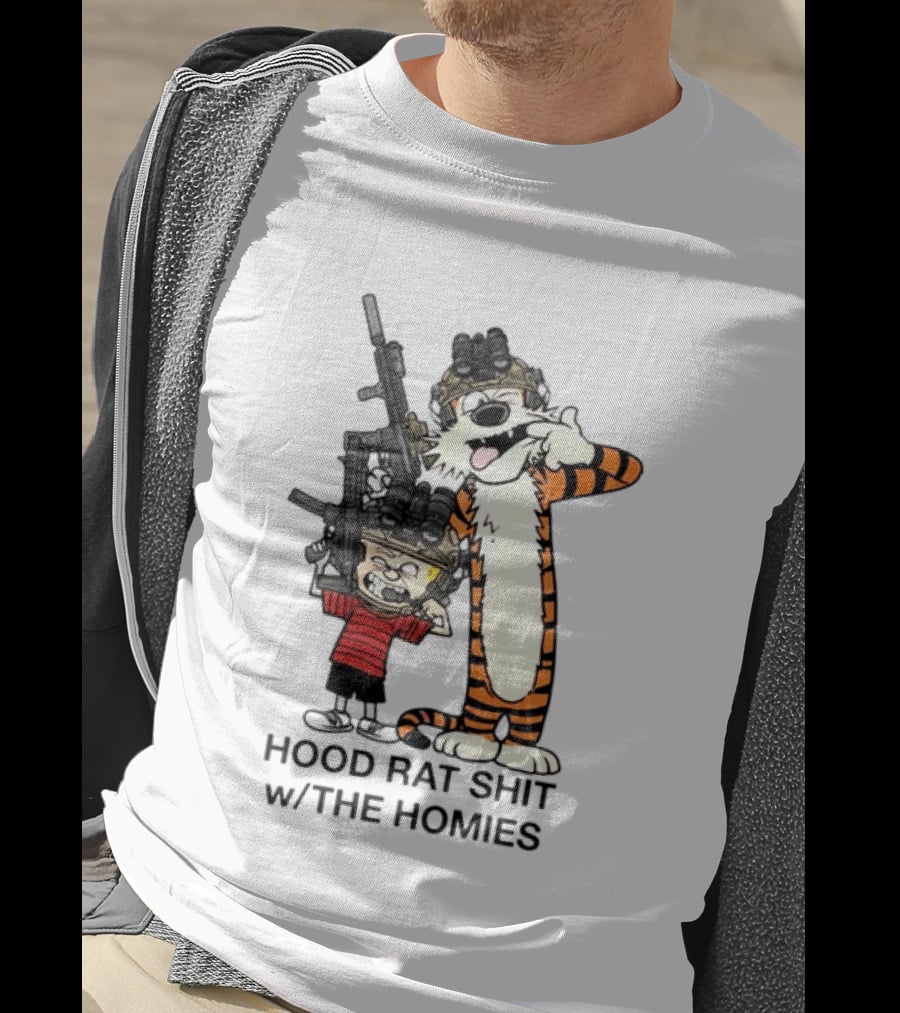 Calvin And Hobbes Hood Rat Shit W The Homies Rifle Helmets T-Shirt