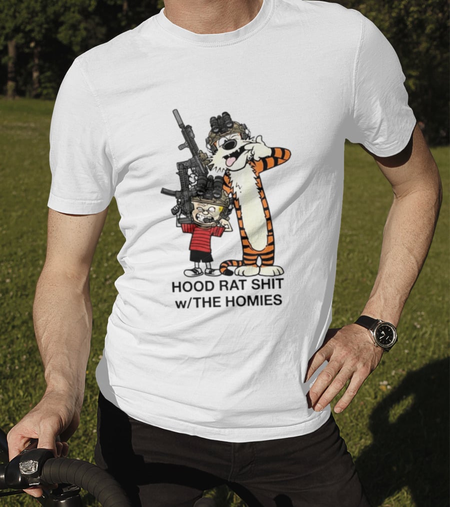 Calvin And Hobbes Hood Rat Shit W The Homies Rifle Helmets T-Shirt