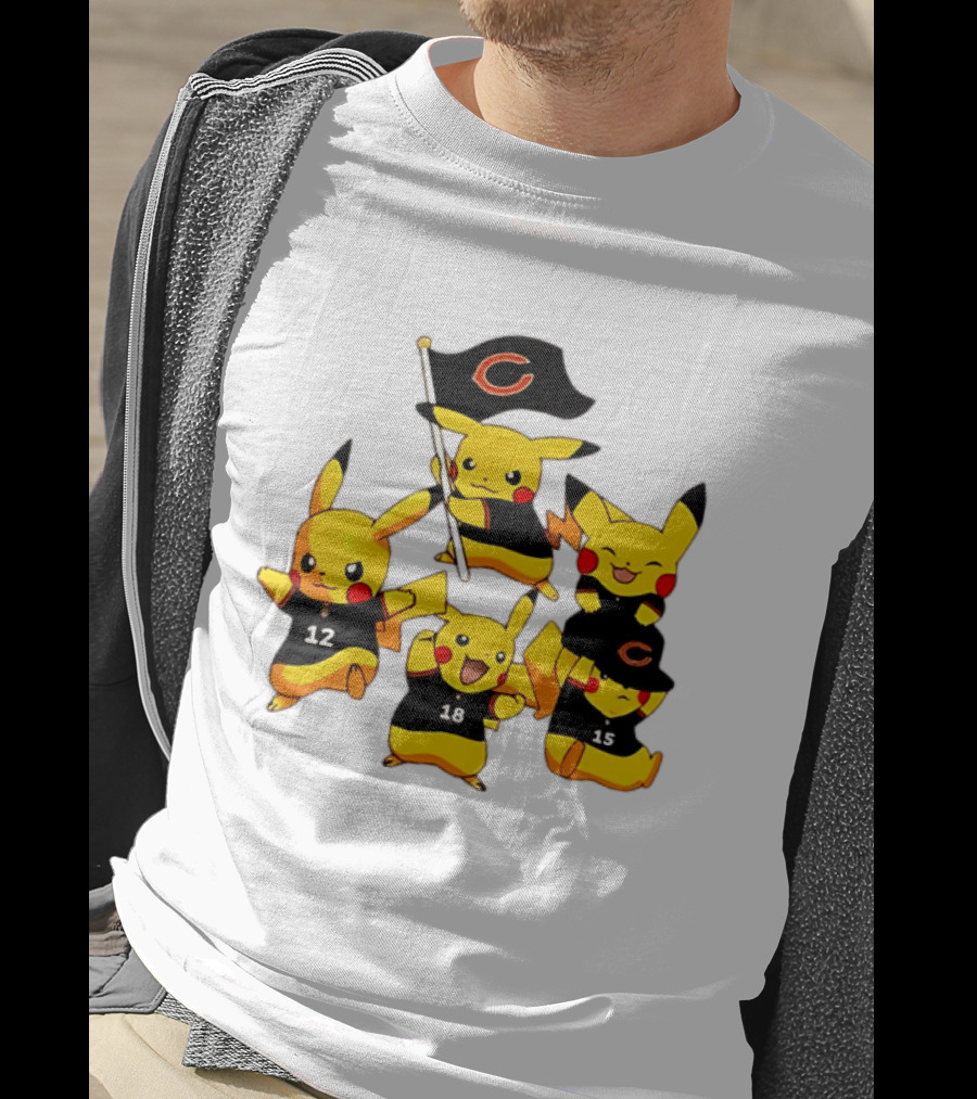 Chicago Bears Pikachu Fan Squad With Flag And Jerseys T-Shirt
