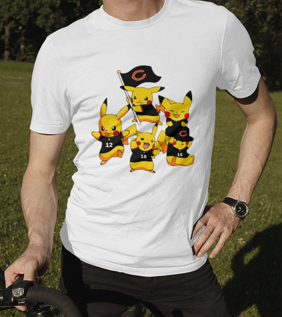 Chicago Bears Pikachu Fan Squad With Flag And Jerseys T-Shirt