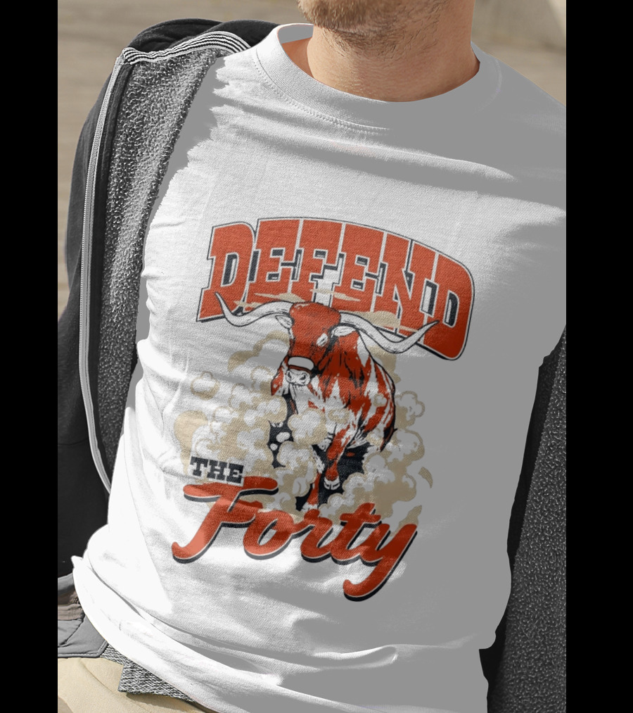 Defend The Forty Longhorn Bull Dust Clouds Halftone T-Shirt
