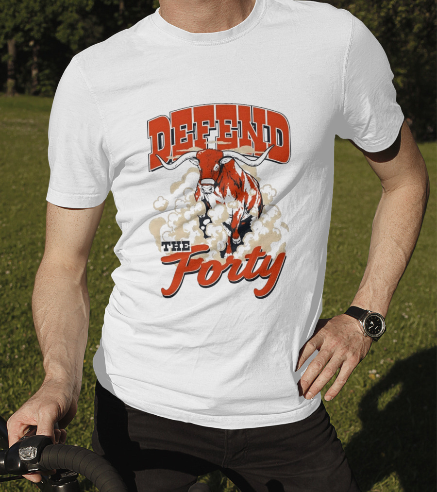 Defend The Forty Longhorn Bull Dust Clouds Halftone T-Shirt