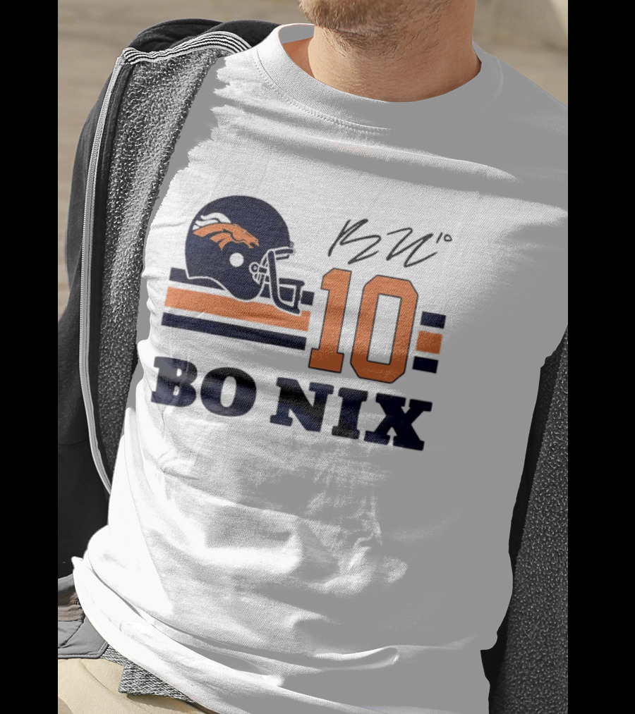 Denver Broncos Bo Nix 10 Football Helmet Horizontal Stripes T-Shirt