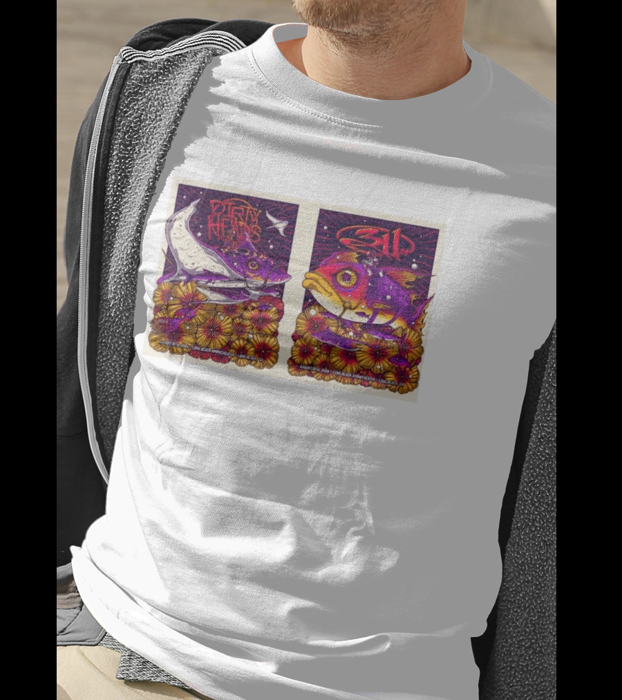 Dirty Heads 311 August 18 2026 Long Beach Amphitheater California Concert Art Colorful Fish Flowers T-Shirt