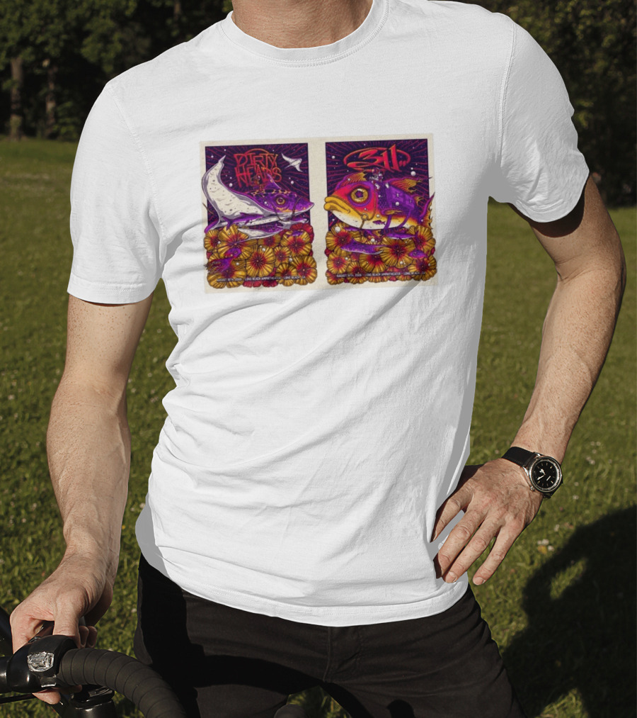 Dirty Heads 311 August 18 2026 Long Beach Amphitheater California Concert Art Colorful Fish Flowers T-Shirt