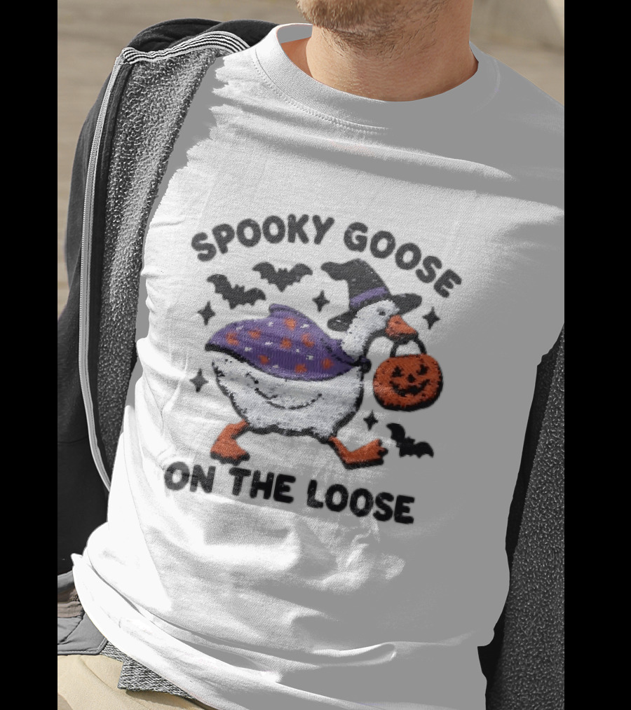 Spooky Goose On The Loose Halloween Embroidered T-Shirt