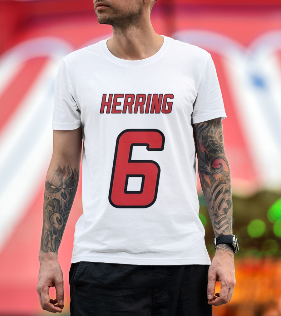 Herring 6 Red Jersey Name Number Bold Athletic Font T-Shirt
