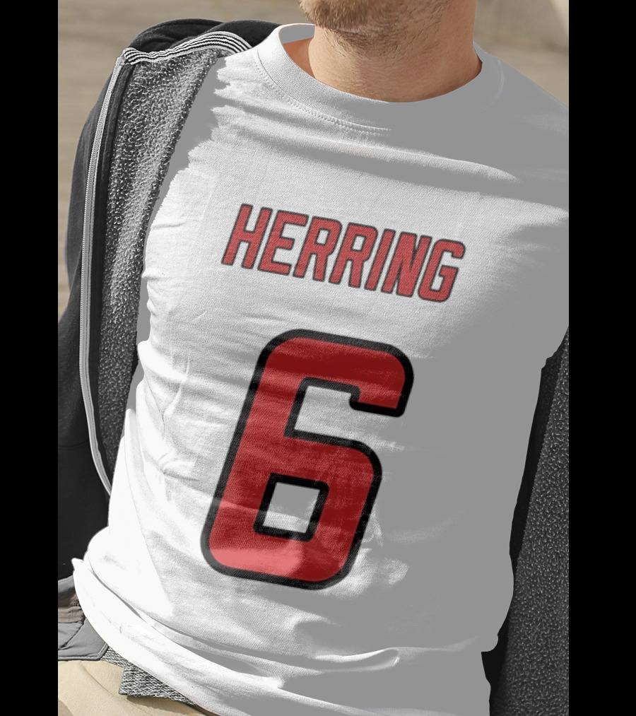 Herring 6 Red Jersey Name Number Bold Athletic Font T-Shirt