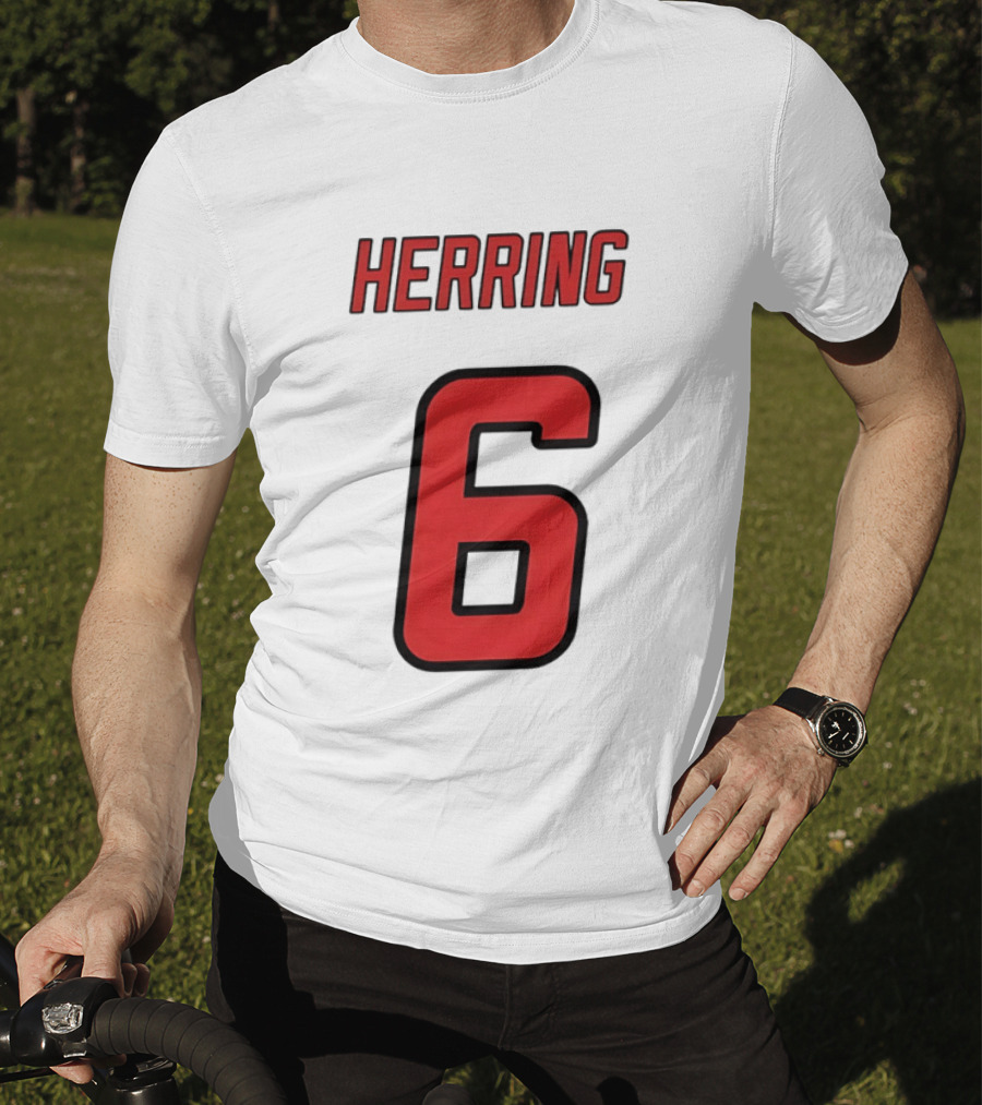 Herring 6 Red Jersey Name Number Bold Athletic Font T-Shirt