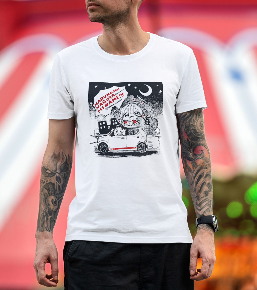 Marukoshi Nagoya Minami Kanakoji Tomori Angry Driver Hatchback Car Manga Style Night Scene T-Shirt